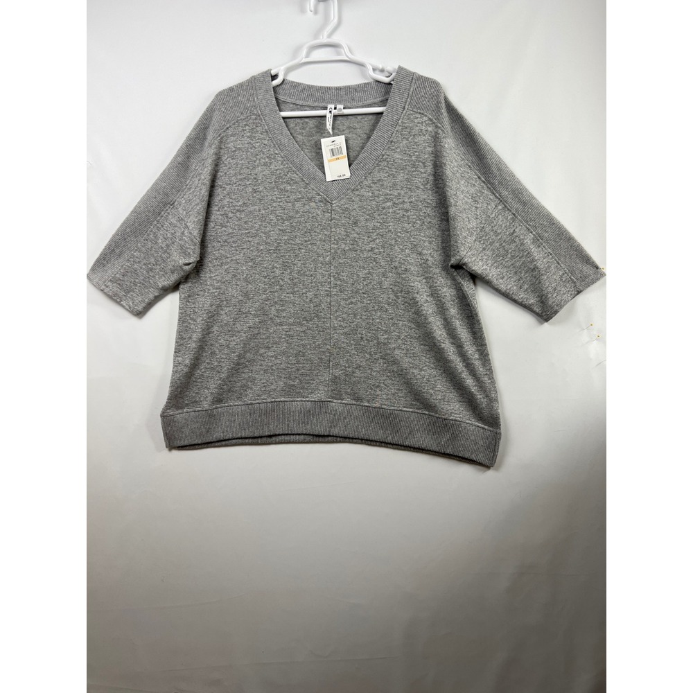 Cable & Gauge Sweater Women 2X Gray V-Neck Elbow Sleeve Relaxed Knit Cozy New